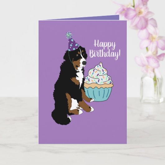 Bernese Mountain Dog Birthday Folded Wenskaart Kaart (Orchidee)