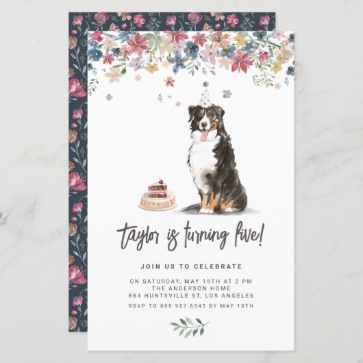Bernese Mountain Dog Birthday Party Invitation (Voorkant / Achterkant)