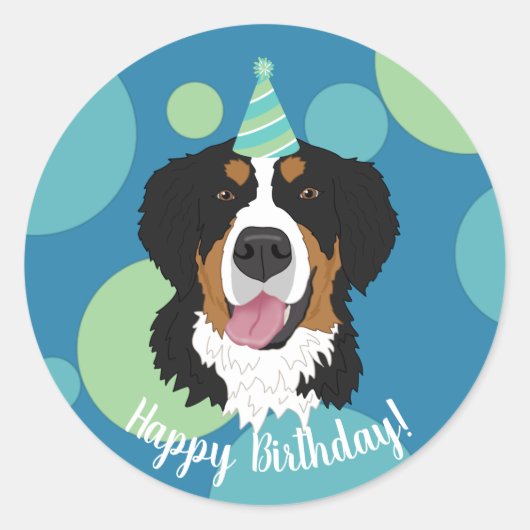 Bernese Mountain Dog Birthday Ronde Sticker (Voorkant)