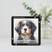 Bernese Mountain Dog Black Watercolor Christmas Feestdagenkaart (Staand voorkant)