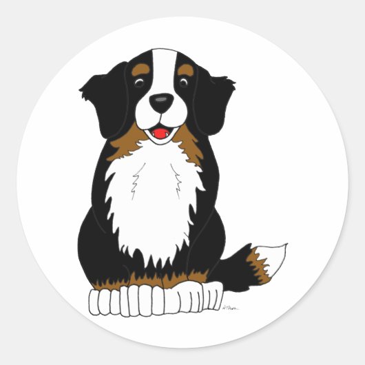 Bernese Mountain Dog Cartoon Ronde Sticker (Voorkant)