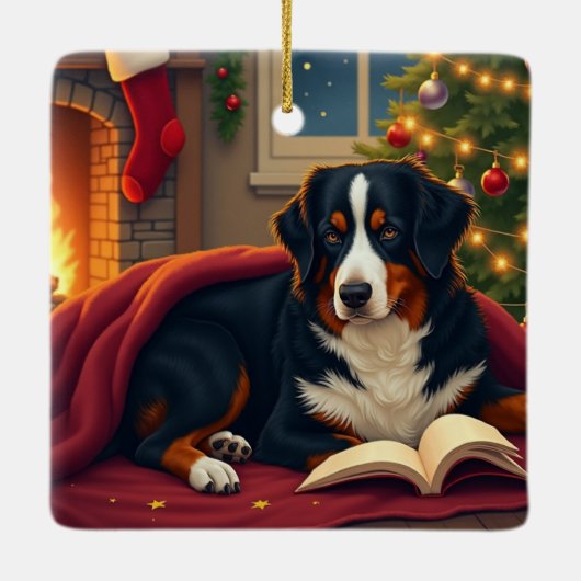 Bernese Mountain Dog Christmas Bedtime Story Keramisch Ornament (Achterkant)
