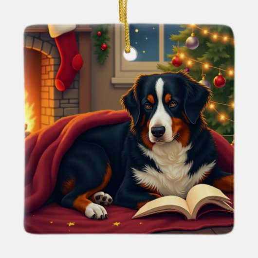 Bernese Mountain Dog Christmas Bedtime Story Keramisch Ornament (Voorkant)