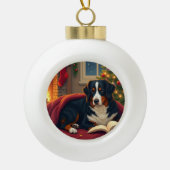 Bernese Mountain Dog Christmas Bedtime Story Keramische Bal Ornament (Voorkant)