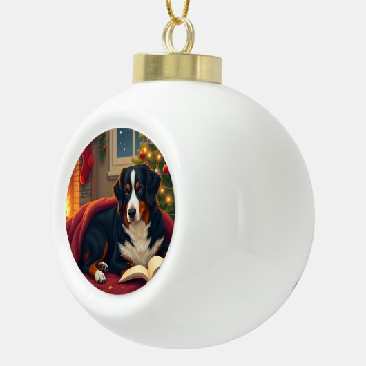 Bernese Mountain Dog Christmas Bedtime Story Keramische Bal Ornament (Rechts)
