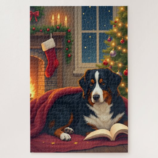 Bernese Mountain Dog Christmas Bedtime Story Legpuzzel (Verticaal)