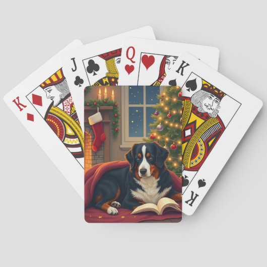 Bernese Mountain Dog Christmas Bedtime Story Pokerkaarten (Achterkant)
