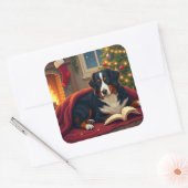 Bernese Mountain Dog Christmas Bedtime Story Vierkante Sticker (Envelop)