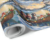 Bernese Mountain Dog Christmas Boat Holiday Cadeaupapier (Rol Hoek)