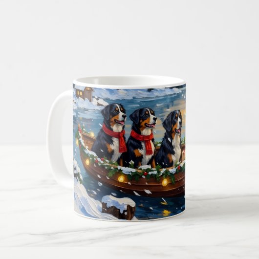 Bernese Mountain Dog Christmas Boat Holiday Koffiemok (Voorkant links)