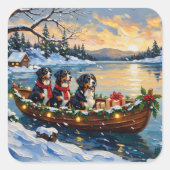 Bernese Mountain Dog Christmas Boat Holiday Vierkante Sticker (Voorkant)