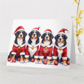 Bernese Mountain Dog Christmas Dress Santa Hat Kaart (Gele Bloem)