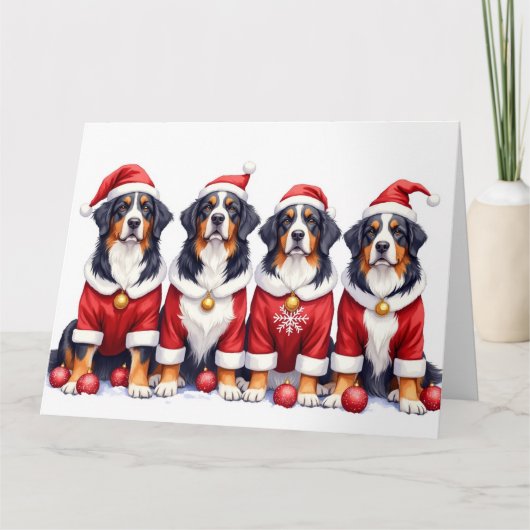 Bernese Mountain Dog Christmas Dress Santa Hat Kaart (Voorkant)