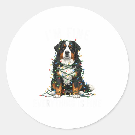 Bernese Mountain Dog Christmas I'm Fine Everything Ronde Sticker (Voorkant)