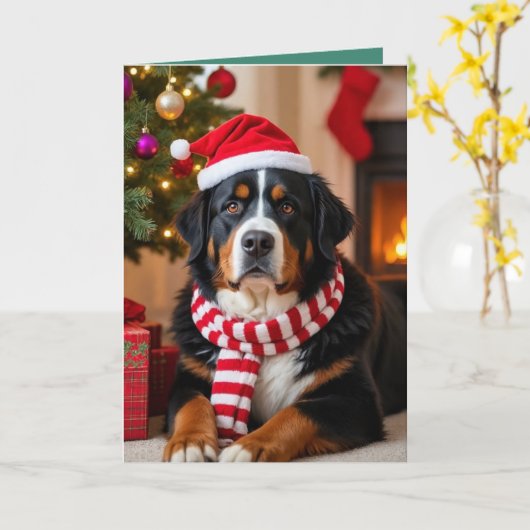 Bernese Mountain Dog Christmas Kaart (Gele Bloem)