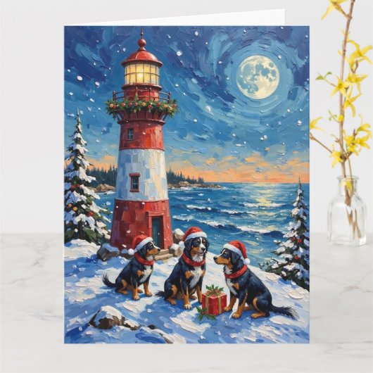 Bernese Mountain Dog Christmas Lighthouse Holiday Kaart (Gele Bloem)