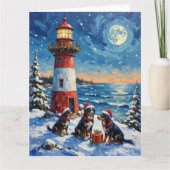 Bernese Mountain Dog Christmas Lighthouse Holiday Kaart (Voorkant)
