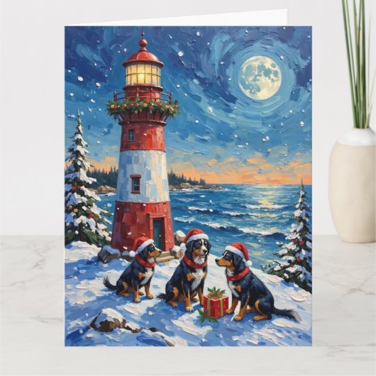 Bernese Mountain Dog Christmas Lighthouse Holiday Kaart (Voorkant)