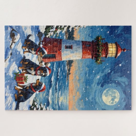 Bernese Mountain Dog Christmas Lighthouse Holiday Legpuzzel (Horizontaal)