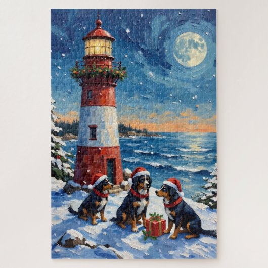 Bernese Mountain Dog Christmas Lighthouse Holiday Legpuzzel (Verticaal)