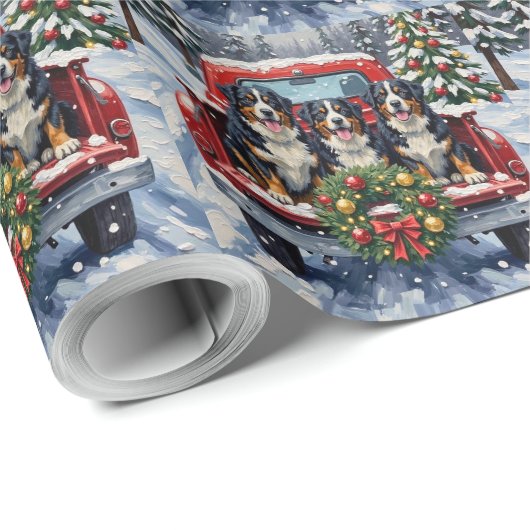 Bernese Mountain Dog Christmas Red Truck Holiday Cadeaupapier (Rol Hoek)