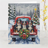 Bernese Mountain Dog Christmas Red Truck Holiday Kaart (Gele Bloem)