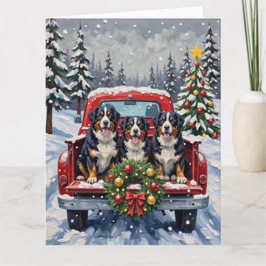 Bernese Mountain Dog Christmas Red Truck Holiday Kaart (Voorkant)