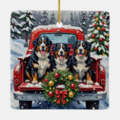 Bernese Mountain Dog Christmas Red Truck Holiday Keramisch Ornament (Achterkant)