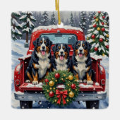 Bernese Mountain Dog Christmas Red Truck Holiday Keramisch Ornament (Voorkant)