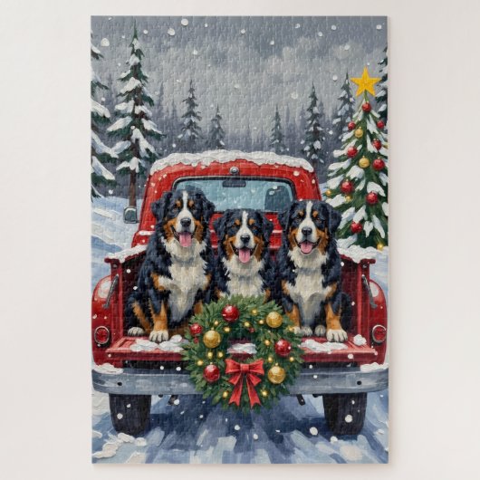 Bernese Mountain Dog Christmas Red Truck Holiday Legpuzzel (Verticaal)