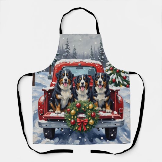 Bernese Mountain Dog Christmas Red Truck Holiday Schort (Voorkant)