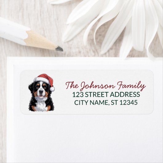 Bernese Mountain Dog Christmas Return Address      Etiket (Insitu)