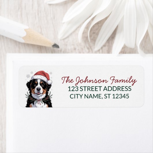Bernese Mountain Dog Christmas Return Address Etiket (Insitu)