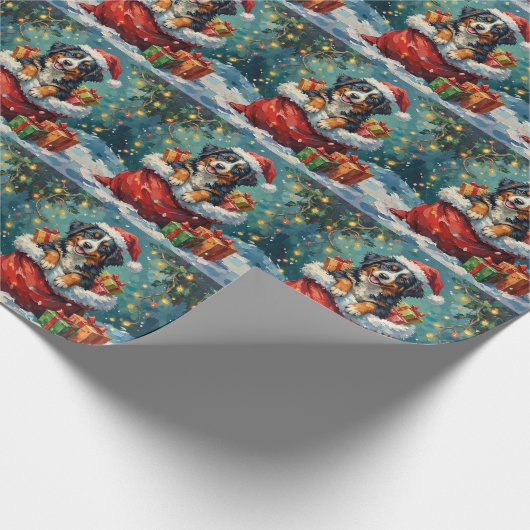 Bernese Mountain Dog Christmas Santa Bag Adventure Cadeaupapier (Hoek)