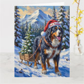 Bernese Mountain Dog Christmas Tree Hauler Hat Kaart (Gele Bloem)