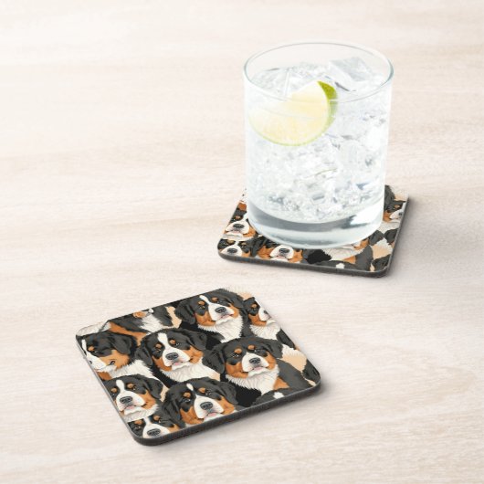 Bernese Mountain Dog Decorative Seamless Pattern Bier Onderzetter (Rechterzijde)