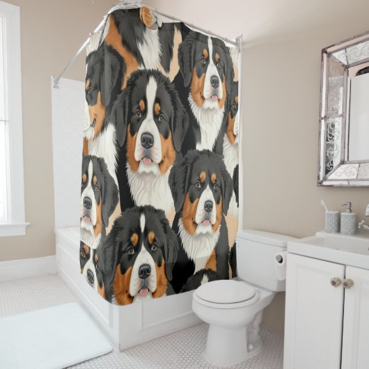 Bernese Mountain Dog Decorative Seamless Pattern Douchegordijn (In situ)