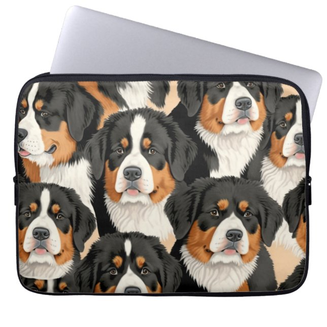 Bernese Mountain Dog Decorative Seamless Pattern Laptop Sleeve (Voorkant)