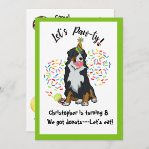 Bernese Mountain Dog Donut Birthday Party Invite Kaart