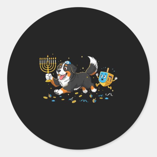 Bernese Mountain Dog Dreidel Menorah Hanukkah Wome Ronde Sticker (Voorkant)