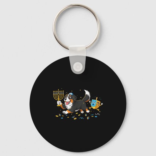 Bernese Mountain Dog Dreidel Menorah Hanukkah Wome Sleutelhanger (Voorkant)