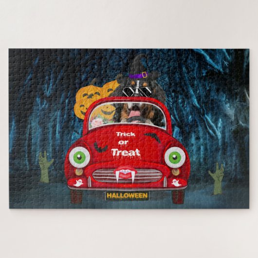 Bernese Mountain Dog Driving Car Scary Halloween Legpuzzel (Horizontaal)