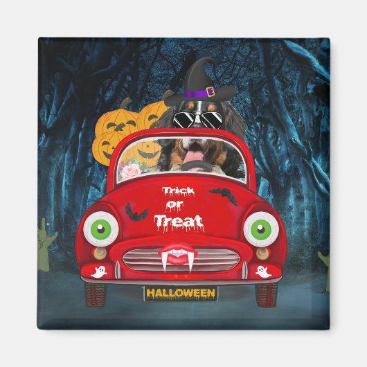Bernese Mountain Dog Driving Car Scary Halloween Magneet (Voorkant)