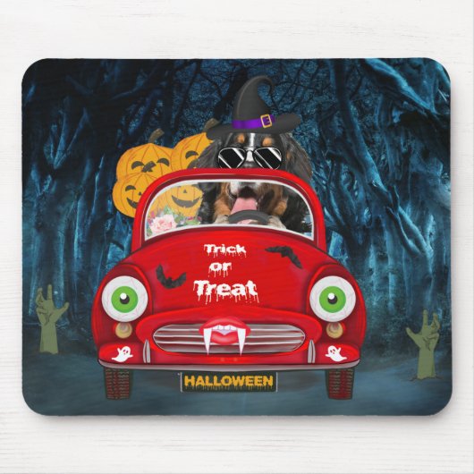 Bernese Mountain Dog Driving Car Scary Halloween Muismat (Voorkant)