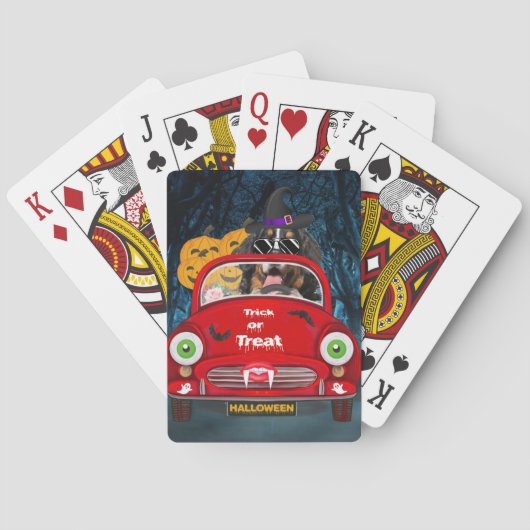 Bernese Mountain Dog Driving Car Scary Halloween Pokerkaarten (Achterkant)