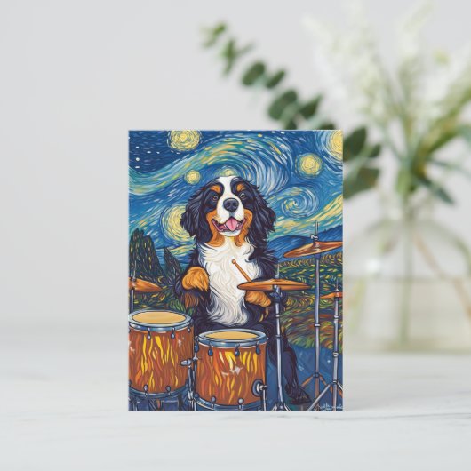 Bernese Mountain Dog Drummer Briefkaart (Staand voorkant)