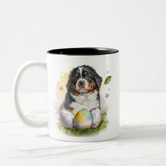 Bernese Mountain Dog Easter Egg, Bernese Pasen Tweekleurige Koffiemok (Links)