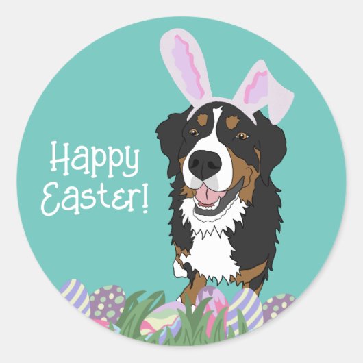 Bernese Mountain Dog Easter Ronde Sticker (Voorkant)
