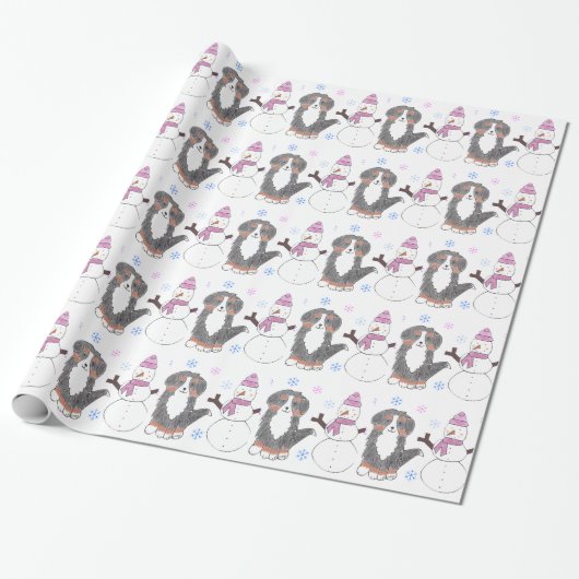 Bernese Mountain Dog en Snowman Cadeaupapier (Uitgerold)