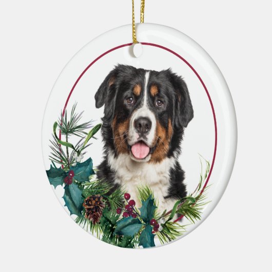Bernese Mountain Dog Evergreen Berry Wreath Keramisch Ornament (Links)